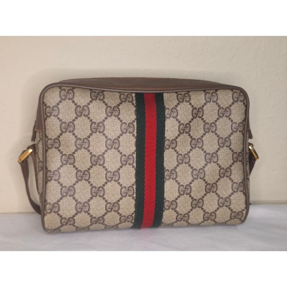Gucci GG Supreme Web Stripe Crossbody Bag Beige Brown Italy Ophidia Vintage - Picture 4 of 15